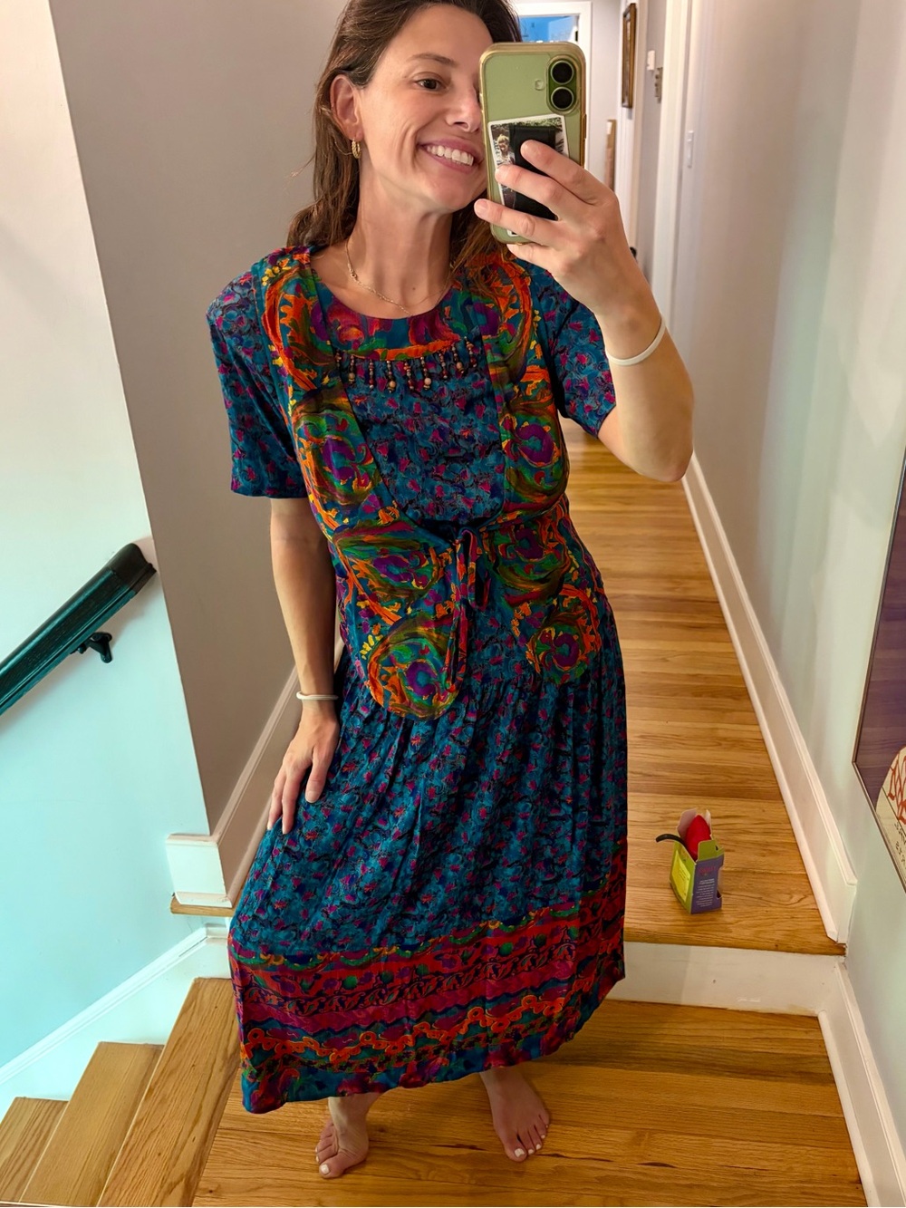 Vintage 90s Carole Little Rayon Maxi Dress Beaded Vest Boho Size 4